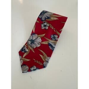 Claybrooke Men's Silk Neck Tie Red Gold Blue Floral JL